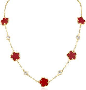 Kenneth Jay Lane Cubic Zirconia & Enamel Clover Station Necklace in Red/Clear Gold at Nordstrom Rack, Size 18