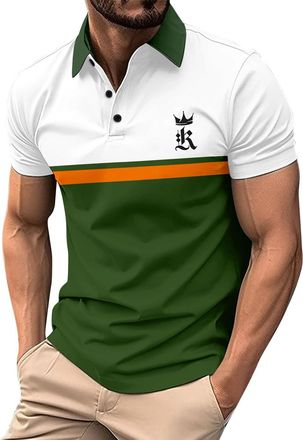 Generic Fashion Patchwork Short Sleeve Polo Shirt Men - Business Polo Shirts Casual Polo T-Shir Outdoor Loose Sports Polo Shirts Summer Short Sleeve T-Shirt W