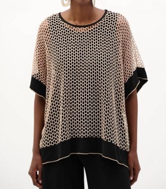 Joseph Ribkoff Kimono Sleeve Mesh Pullover Top In Black/beige