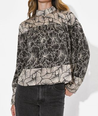 Adelyn Rae Meghan Twin Print Turtle Neck Top In Black/cream