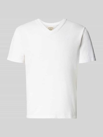 Superdry T-Shirt aus Baumwoll-Leinen-Mix mit V-Ausschnitt in Offwhite, Gr&ouml;&szlig;e XXXL