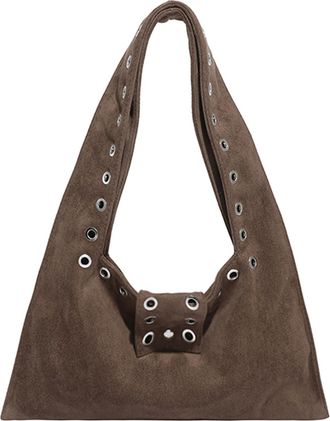Generic Retro Faux Suede Rivet Handbag Large Slouchy Shoulder Bags for Women (Coffee) (Coffee)