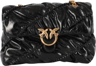 Pinko Pinko - Love Puff Crinckle Classic Schoudertas - Dames - Tassen - Zwart - Maat: ONE Size Katoen