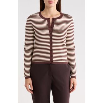 T Tahari Stripe Crop Cardigan in Chocolate/Ivory at Nordstrom Rack, Size X-Small