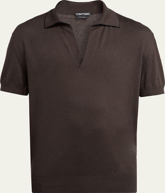 Tom Ford Mens Cotton and Silk Knit Tipped Johnny Collar Polo Shirt