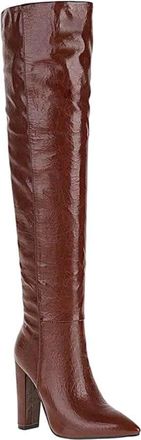 Generic Women Over Knee Boots Pointed Toe Heel Pleated Pu Leather Winter Office Long Boot