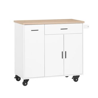 SoBuy Mobile Kitchen Island - Oak Top & Pull-Out Racks in White