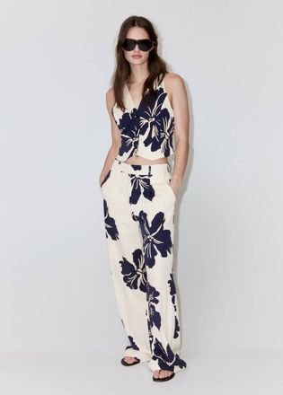 Mango Pantaloni dritti in lyocell con stampa floreale bianco sporco - Donna - 38 - MANGO