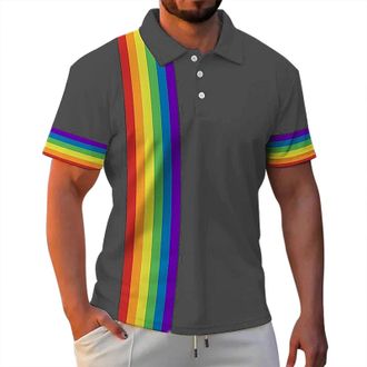 Generic LGBTQ Mens Polos Gay T Shirt Pride Holidays Rainbow Theme Pride Day Awareness Outfits LGBT Short Sleeve Mens Polo Rainbow Print Shirt Leisure Gay Tops