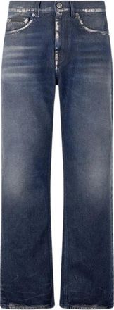 Roberto Cavalli Ketting-versierde Sandgestraalde Denim Jeans - Heren - Regular Fit Jeans - Blauw - W32 - Denim - Jeans
