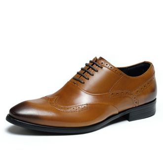 Generic Mens Lace Up Wingtip Brogue Oxfords Low Chunky Heel Office Dress Shoes Pointed Toe Evening Party Prom Shoes,Brown2,5.5 UK