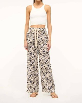 Staud Alize Pant In Navy Scallop Block Print