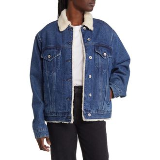Rag & Bone Faux Shearling Lined Oversize Denim Jacket in Gates at Nordstrom, Size Large