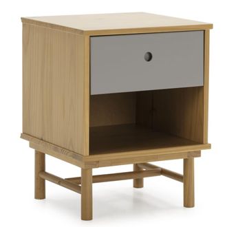 HOMN Mesita de noche 1 caj&oacute;n, madera maciza, 40 x 40 x 52 cm