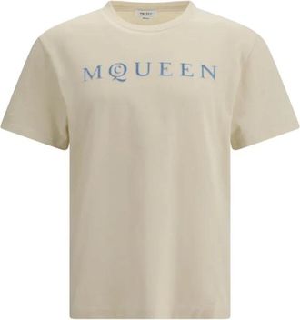 Alexander McQueen Alexander McQueen, T-Shirts, male, Beige, Size: 2XL Cream Cotton T-Shirt