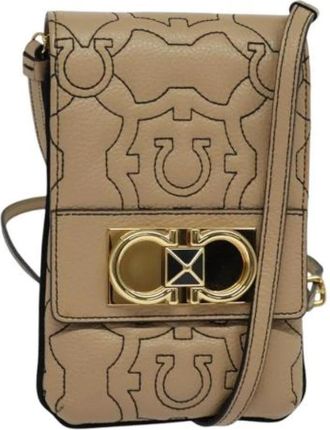Ferragamo Tweedehands leren schoudertassen - Dames - Vintage Schoudertas - Beige - ONE Size - Leer - Vintage
