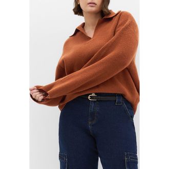 City Chic Opal Spread Collar Sweater in Toffee at Nordstrom, Size Xs