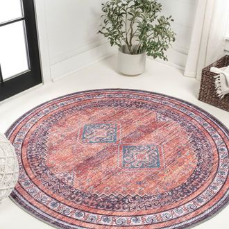 Jonathan Y Designs Dalyan Geometric Medallions Machine-Washable Round Area Rug in Terra/navy at Nordstrom, Size 5Ft 0In X 5Ft 0In