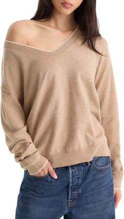 Good American The Cozy V-Neck Sweater in Dune Mist at Nordstrom, Size X-Small