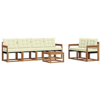 vidaXL Conjunto De Sof&aacute;s De Exterior Con Coj&iacute;n 7 Pcs Natural Y Crema Vidaxl