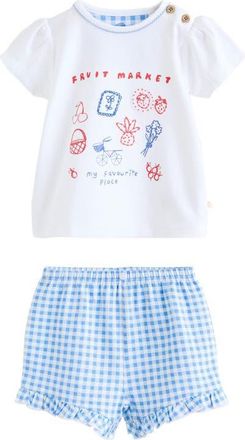 Next Kids Fruit Market Embroidered T-Shirt & Gingham Shorts Set in White/blue at Nordstrom, Size 12-18M