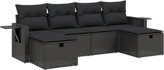 vidaXL Set De Sof&aacute;s De Jard&iacute;n 6 Piezas Y Cojines Rat&aacute;n Sint&eacute;tico Negro Vidaxl
