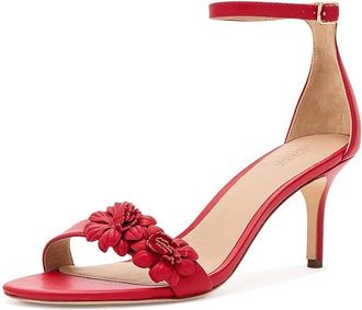 Lauren Ralph Lauren Allie Mid-Heel Floral-Trim Nappa Sandals Womens Sandals Festive Red : 5.5 B - Medium, Leather