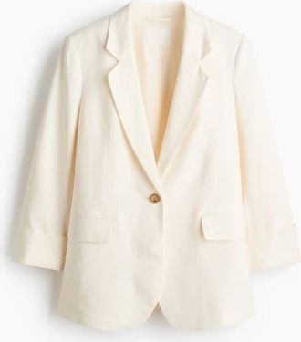 H&M Linen-blend Blazer in Cream at Nordstrom, Size Xx-Small