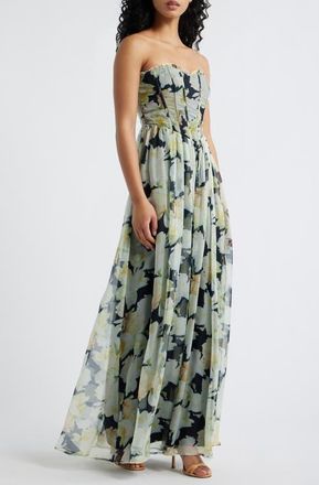 Lulus Remi Floral Strapless Corset Maxi Dress in Black Floral at Nordstrom, Size X-Small