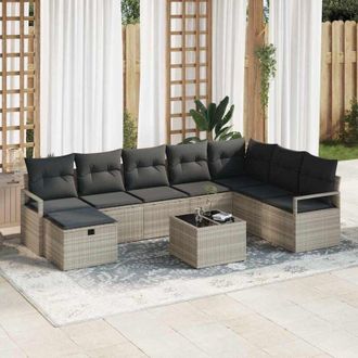 vidaXL Conjunto De Sof&aacute; De Jard&iacute;n 8 Pcs Gris Claro Polirat&aacute;n Vidaxl