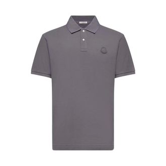 Moncler Polo Shirts, male, Gray, Size: L Logo Patch Cotton Piquet Polo Shirt