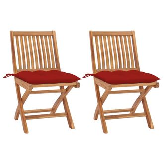 vidaXL Sillas De Jard&iacute;n 2 Uds Madera Maciza De Teca Con Cojines Rojos Vidaxl