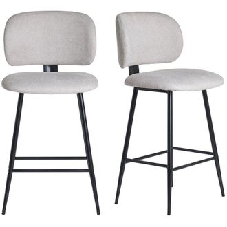 Miliboo Sgabelli da bar in tessuto effetto velluto testurizzato beige e metallo nero H70 cm (set di 2) atrium