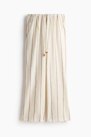 H&M Linen-blend Drawstring Trousers in Cream/striped at Nordstrom, Size Xx-Large