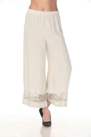 Joseph Ribkoff Sequined Mesh Insert Culotte Pants In Moonstone
