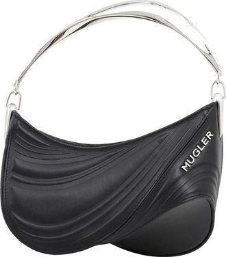 MUGLER Mini Spiraal Reli&euml;f Leren Tasje - Dames - Handtassen - Zwart - ONE Size - Leer - Tassen