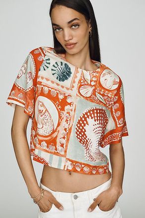 Hunter Bell Maeve Seashell-Print Linen-Blend Top