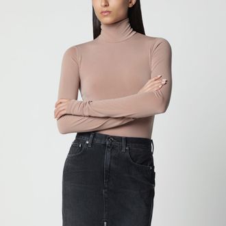 Andamane Blush pink turtleneck bodysuit in stretch jersey