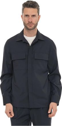 Hindustrie Attanasio Overshirt - Heren - Zomerjassen - Blauw - S - Wol - Jassen