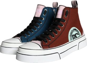 Dolce & Gabbana Mens Multicolor Patchwork High Top Sneaker Shoes Cotton Calf Leather