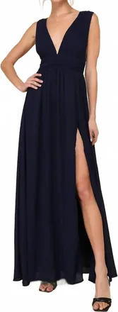 Lulus Womens Heavenly Hues Chiffon Pleated Maxi Dress In Navy Blue