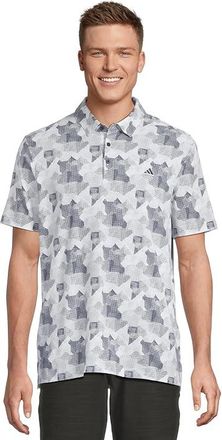 adidas Golf Go-To Printed Golf Polo Shirt Mens Short Sleeve Knit White/Collegiate Navy : XL, Cotton/Elastane/Polyester