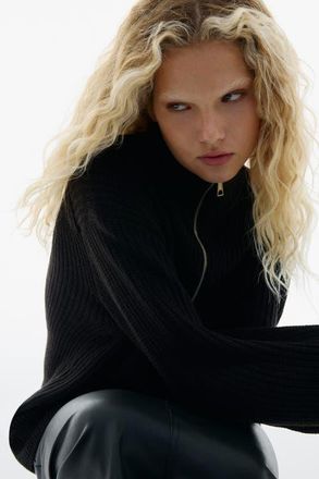 H&M Chunky-knit Zip-top Jumper in Black at Nordstrom, Size Xx-Small