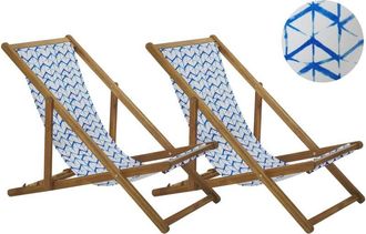 Beliani Set of 2 Folding Deck Chairs ANZIO with Replacement Fabrics Abstract Motif Acacia Wood Light Brown