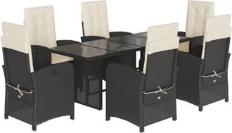vidaXL Set De Comedor De Jard&iacute;n 7 Pzas Y Cojines Rat&aacute;n Sint&eacute;tico Negro Vidaxl