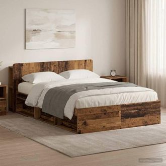 Berkfield Home Bed Frame with Storage Old Wood 135 x 190 cm Engineered Wood in Brown
