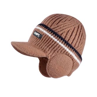 Generic Aviator Hat Kids Winter Mens Winter Hat Fleece Lined Cuff Knit Hat with Visor Warm Ear Flaps Ski Hat Slip-On Hat, coffee, One Size