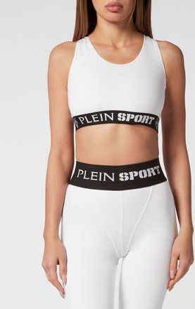 Plein Sport Top sportivo cropped in tessuto tecnico con spalline incrociate