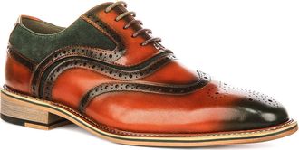 Justinreess England Roman Mens Burnished Smooth Classic Broug Shoes (Tan Green, UK 10)