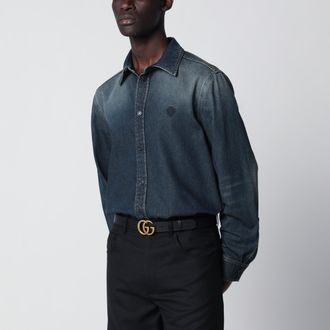Gucci Camicia in denim blue effetto d&eacute;lav&eacute;